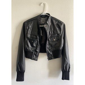 Women’s Last Kiss Black Leather Jacket Short Cut Buttons Zip Up L Large